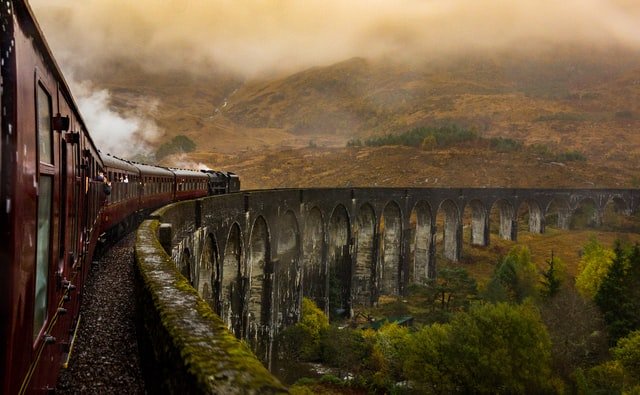 Train running on a bridge